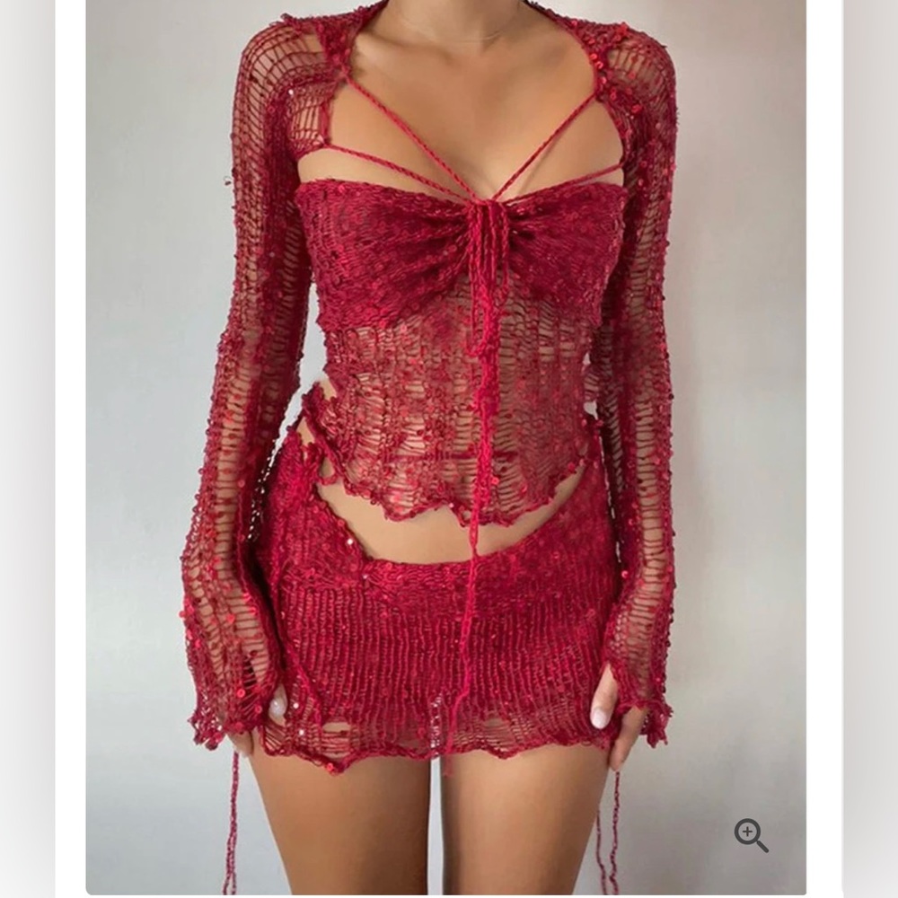 Dazzling crochet 3 piece top including shrug chacha NO SKIRT